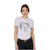 Camiseta mujer Equestro Wild Flower de algodón de manga corta Blanco