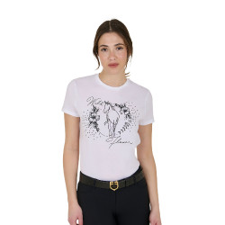 Camiseta mujer Equestro Wild Flower de algodón de manga corta Blanco