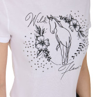 Camiseta mujer Equestro Wild Flower de algodón de manga corta Blanco