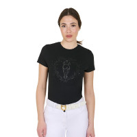 Camiseta de mujer Equestro Wild Heart de algodón de manga corta Negro