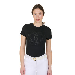 Camiseta de mujer Equestro Wild Heart de algodón de manga corta Negro