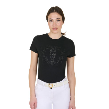 Camiseta de mujer Equestro Wild Heart de algodón de manga corta Negro