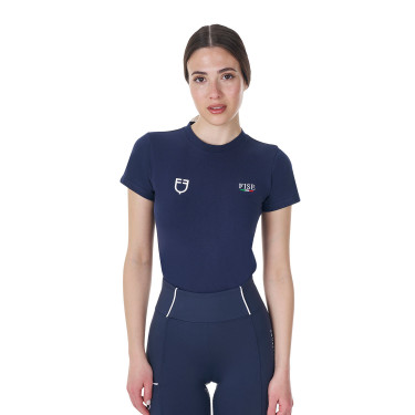 Camiseta mujer Equestro x FISE corte slim de manga corta Americana marina Azul marino