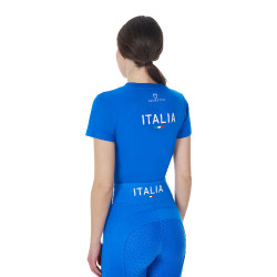 Camiseta mujer Equestro x FISE corte slim de manga corta Azul de Savoie