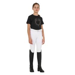 Camiseta de niña Equestro de corte entallado con logo rosa con purpurina y mangas cortas Negro