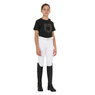 Camiseta de niña Equestro de corte entallado con logo rosa con purpurina y mangas cortas Negro