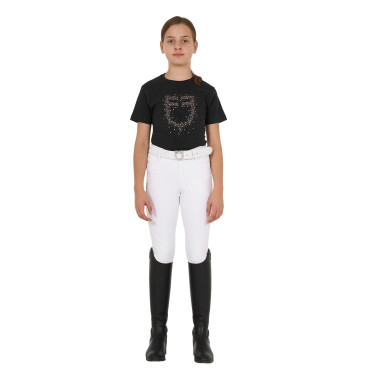 Camiseta de niña Equestro de corte entallado con logo rosa con purpurina y mangas cortas Negro