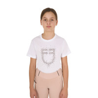 Camiseta de niña Equestro de corte entallado con logo rosa con purpurina y mangas cortas Blanco