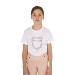 Camiseta de niña Equestro de corte entallado con logo rosa con purpurina y mangas cortas Blanco