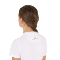 Camiseta de niña Equestro de corte entallado con logo rosa con purpurina y mangas cortas Blanco