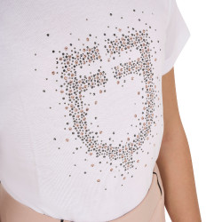 Camiseta de niña Equestro de corte entallado con logo rosa con purpurina y mangas cortas Blanco