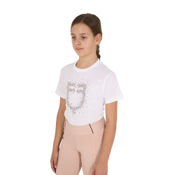Camiseta de niña Equestro de corte entallado con logo rosa con purpurina y mangas cortas Blanco
