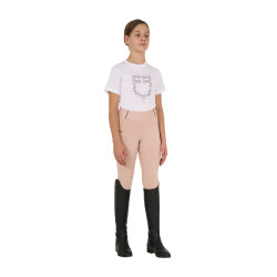 Camiseta de niña Equestro de corte entallado con logo rosa con purpurina y mangas cortas Blanco