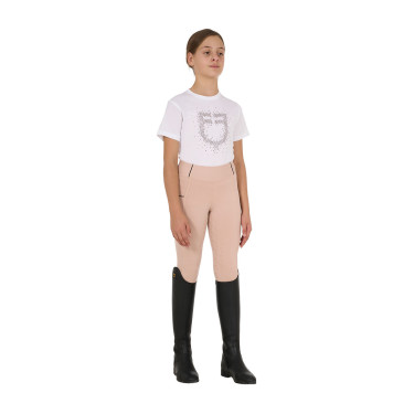 Camiseta de niña Equestro de corte entallado con logo rosa con purpurina y mangas cortas Blanco
