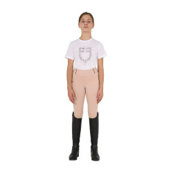 Camiseta de niña Equestro de corte entallado con logo rosa con purpurina y mangas cortas Blanco