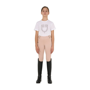 Camiseta de niña Equestro de corte entallado con logo rosa con purpurina y mangas cortas Blanco