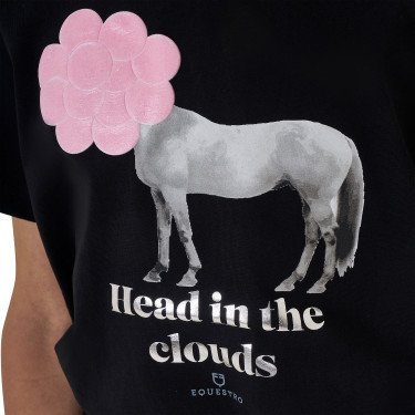 Camiseta de niña Equestro Head In The Clouds de algodón de manga corta Negro
