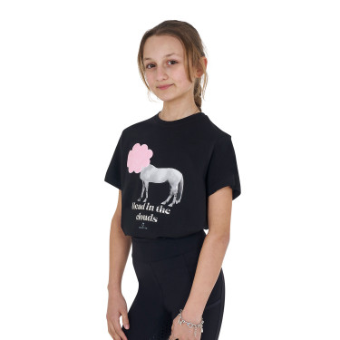 Camiseta de niña Equestro Head In The Clouds de algodón de manga corta Negro