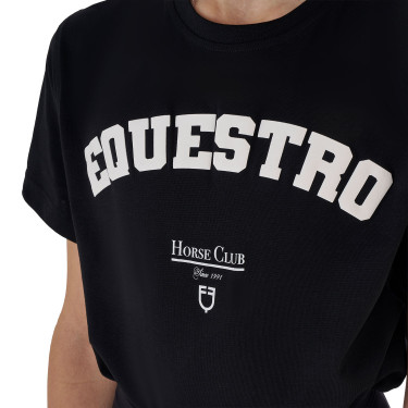 Camiseta niña Equestro Horse Club de algodón de manga corta Negro