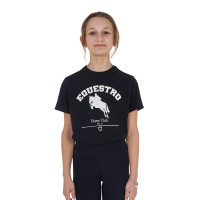 Camiseta niña Equestro Jumping Horse Club de algodón de manga corta Negro Camiseta niña Equestro Jumping Horse Club de algodón de manga corta Negro