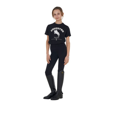 Camiseta niña Equestro Jumping Horse Club de algodón de manga corta Negro