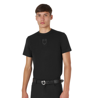 Camiseta de hombre Equestro básica con logo tono sobre tono de manga corta Negro
