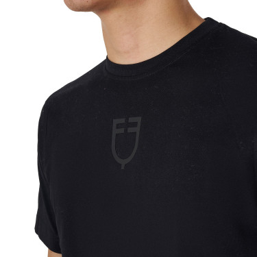 Camiseta de hombre Equestro básica con logo tono sobre tono de manga corta Negro