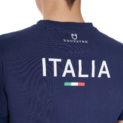 Camiseta de hombre Equestro x FISE de corte slim de manga corta Americana marina Azul marino