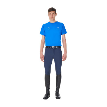 Camiseta de hombre Equestro x FISE de corte slim de manga corta Azul de Savoie