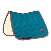 Manta de doma Equestro acolchada Wave en tejido técnico Azul coral / marrón Manta de doma Equestro acolchada Wave en tejido técnico Azul coral / marrón
