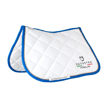 Manta de salto Equestro x FISE con ribete de bandera italiana Blanco / azul de Saboya