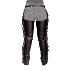 Chaps largas Dy'on en cuero sintético con flecos Negro