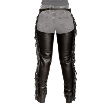Chaps largas Dy'on en cuero sintético con flecos Negro