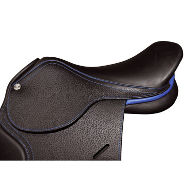 Silla Saumur Privilege Equitation para personalizar Marrón / azul eléctrico