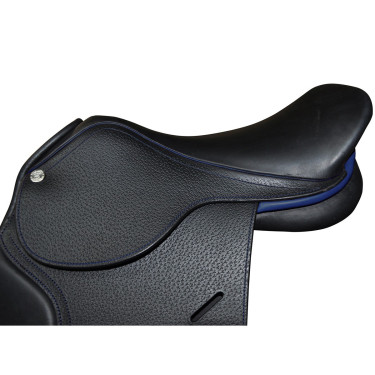 Silla Saumur Privilege Equitation para personalizar Marrón / azul eléctrico
