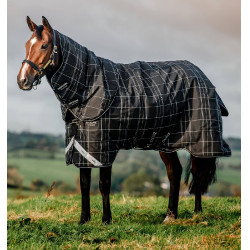 Manta Horseware Rhino Turnout Bundle con forro de 0 g y 200 g Cuadros negros / negro y blanco