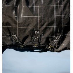 Manta Horseware Rhino Turnout Bundle con forro de 0 g y 200 g Cuadros negros / negro y blanco