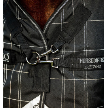 Manta Horseware Rhino Turnout Bundle con forro de 0 g y 200 g Cuadros negros / negro y blanco Motifs