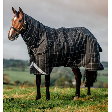 Manta Horseware Rhino Turnout Bundle con forro de 0 g y 200 g Cuadros negros / negro y blanco Motifs