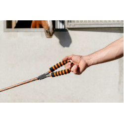 Correa para perro con asa EQUITHÈME - Haspen Negro / empuñadura naranja