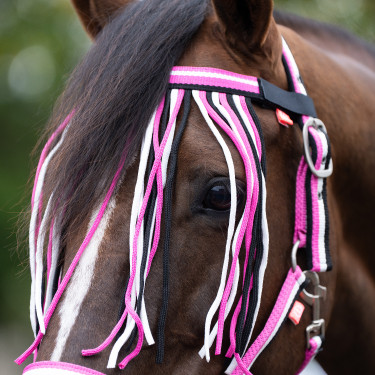 Juego de collar de cabeza de nailon Imperial Riding, cordón de sujeción y frontalera antimoscas Rosa