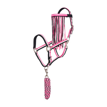 Juego de collar de cabeza de nailon Imperial Riding, cordón de sujeción y frontalera antimoscas Rosa