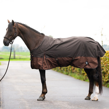 Manta de exterior Imperial Riding Customized 400 g con cuello Marrón oscuro / marrón claro