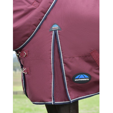 Manta ComFiTec Essential Turnout Weatherbeeta 220 g con cuello desmontable Burdeos / azúl marino