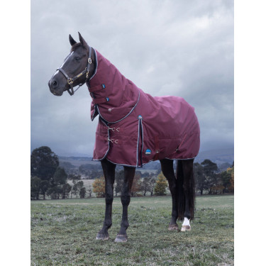 Manta ComFiTec Essential Turnout Weatherbeeta 220 g con cuello desmontable Burdeos / azúl marino