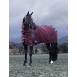 Manta ComFiTec Essential Turnout Weatherbeeta 220 g con cuello desmontable Burdeos / azúl marino