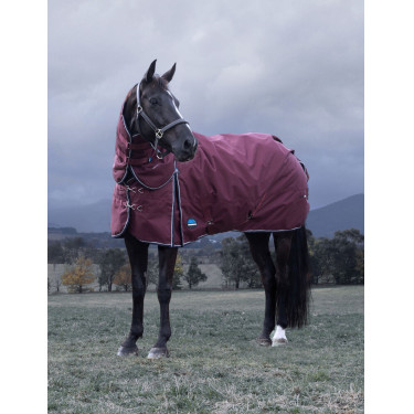 Manta ComFiTec Essential Turnout Weatherbeeta 220 g con cuello desmontable Burdeos / azúl marino