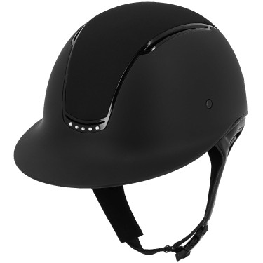 Casco con visera ancha inserto negro brillante con 5 strass parte superior en tejido negro EQUITHÈME - Soazy Negro / Strass Casco con visera ancha inserto negro brillante con 5 strass parte superior en tejido negro EQUITHÈME - Soazy Negro / Strass