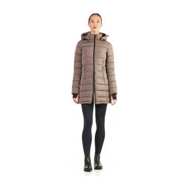 Parka larga acolchada Ego7 Era con capucha desmontable para mujer Tórtola Marr&amp;amp;amp;oacute;n