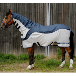 Manta de exterior EQUITHÈME – TYREX Combofly 600D Azúl marino / gris